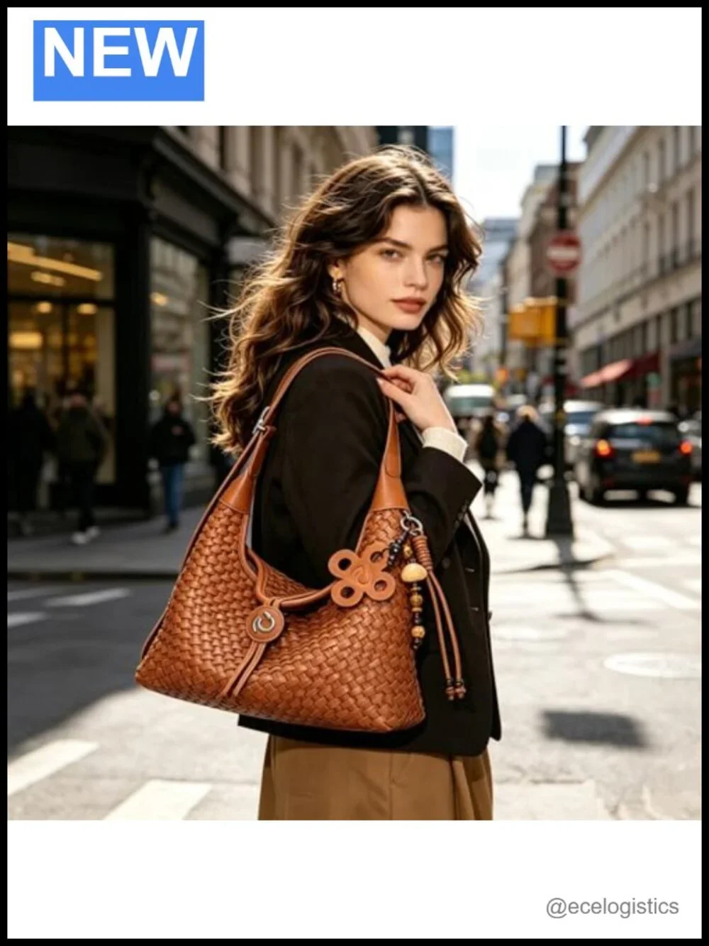 Hand-knitted Vegan Leather Shoulder Bag Woven Hobo Crossbody Purse